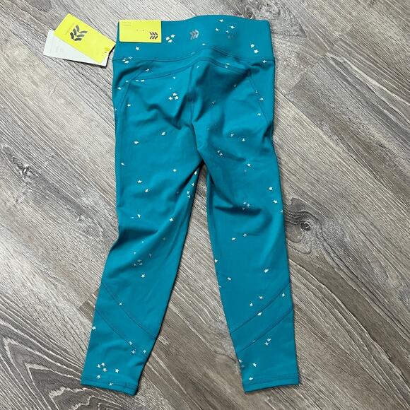 All in Motion Girls' Teal Blue Silver Star Print Leggings - Size XS - NWT - Picture 9 of 9